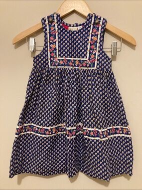 Vera Bradley Navy Dress with Pink Floral Trim XS small flaw last photo